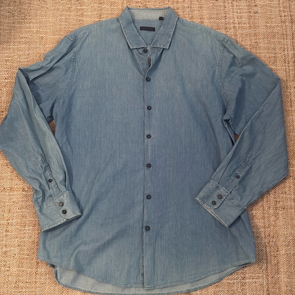 Zachary Prell Raider Denim Chambray Blue Long Sleeve Button Down Shirt XL